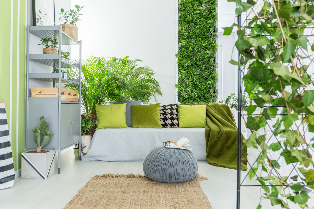botanical living room with sofa