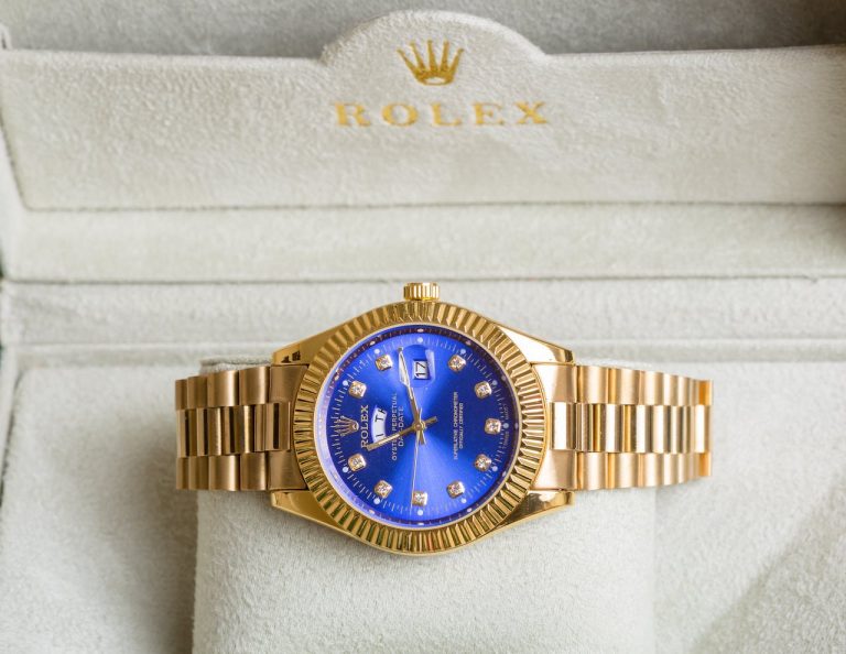 Blue and Gold Wristwatch with Diamonds